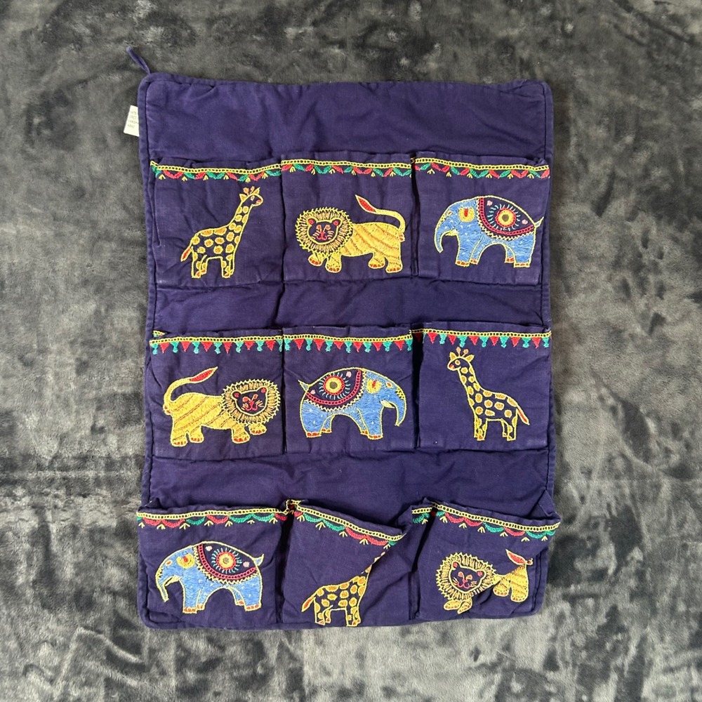 Unbranded Wall Hanging Organizer Kids OS Purple Embroidered Safari Animals